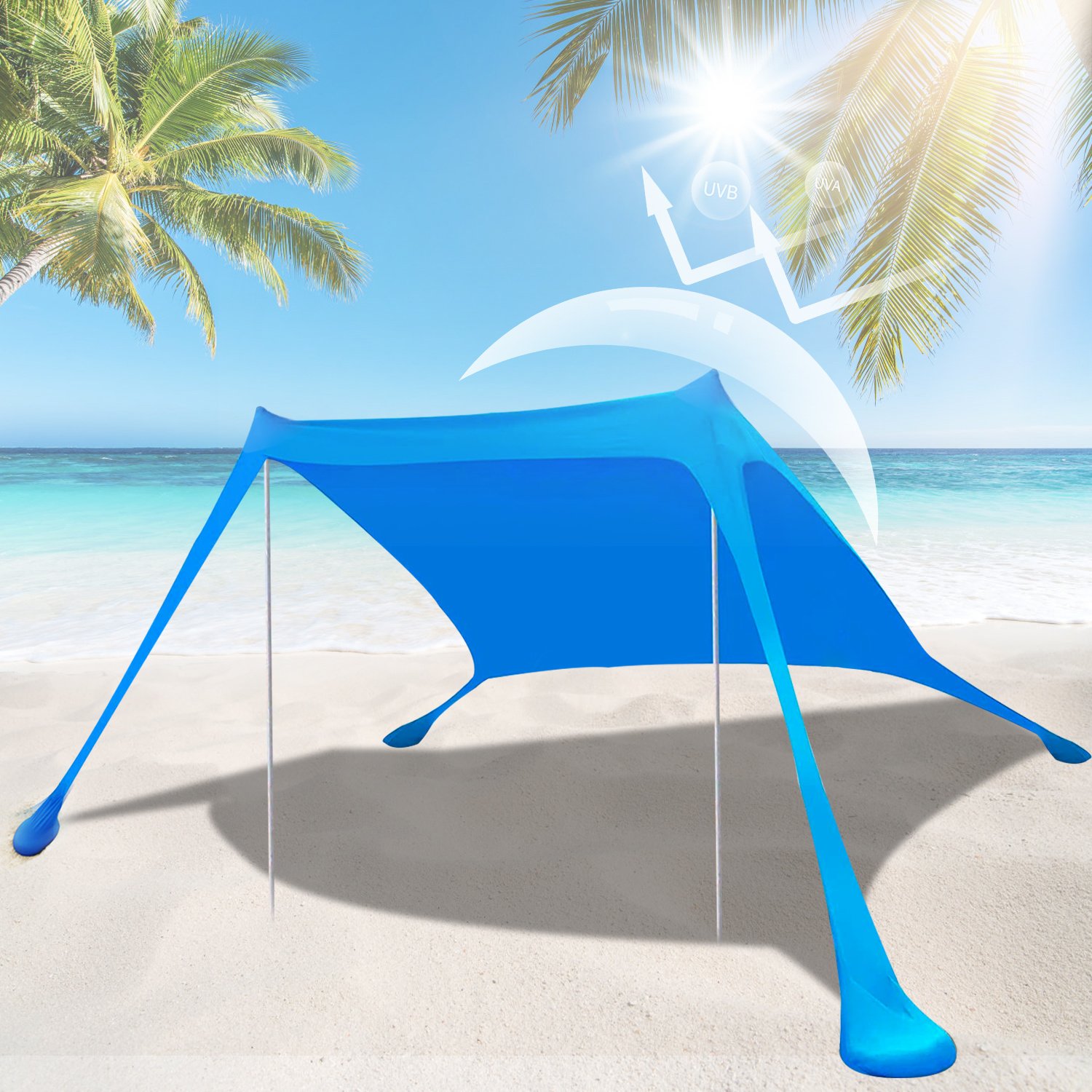 9.8x9.8FT Foldable Beach Canopy Tent Collapsible Shade Sail Sun Protection Windproof Shelter 4 Sandbag 2 Pole Portable Storage Bag Rectangle Blue 9.8x9.8FT Foldable Beach Canopy Tent Collapsible Shade Sail Sun Protection Windproof Shelter 4 Sandbag 2 Pole Portable Storage Bag Rectangle Blue
