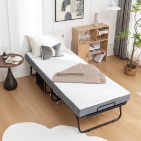 Folding Bed Cot with Mattress for Adults, 75x31 Inches Foldable Metal Frame Bed for Guest with Memory Foam Mattress on Wheels, Saving Space Rollaway B